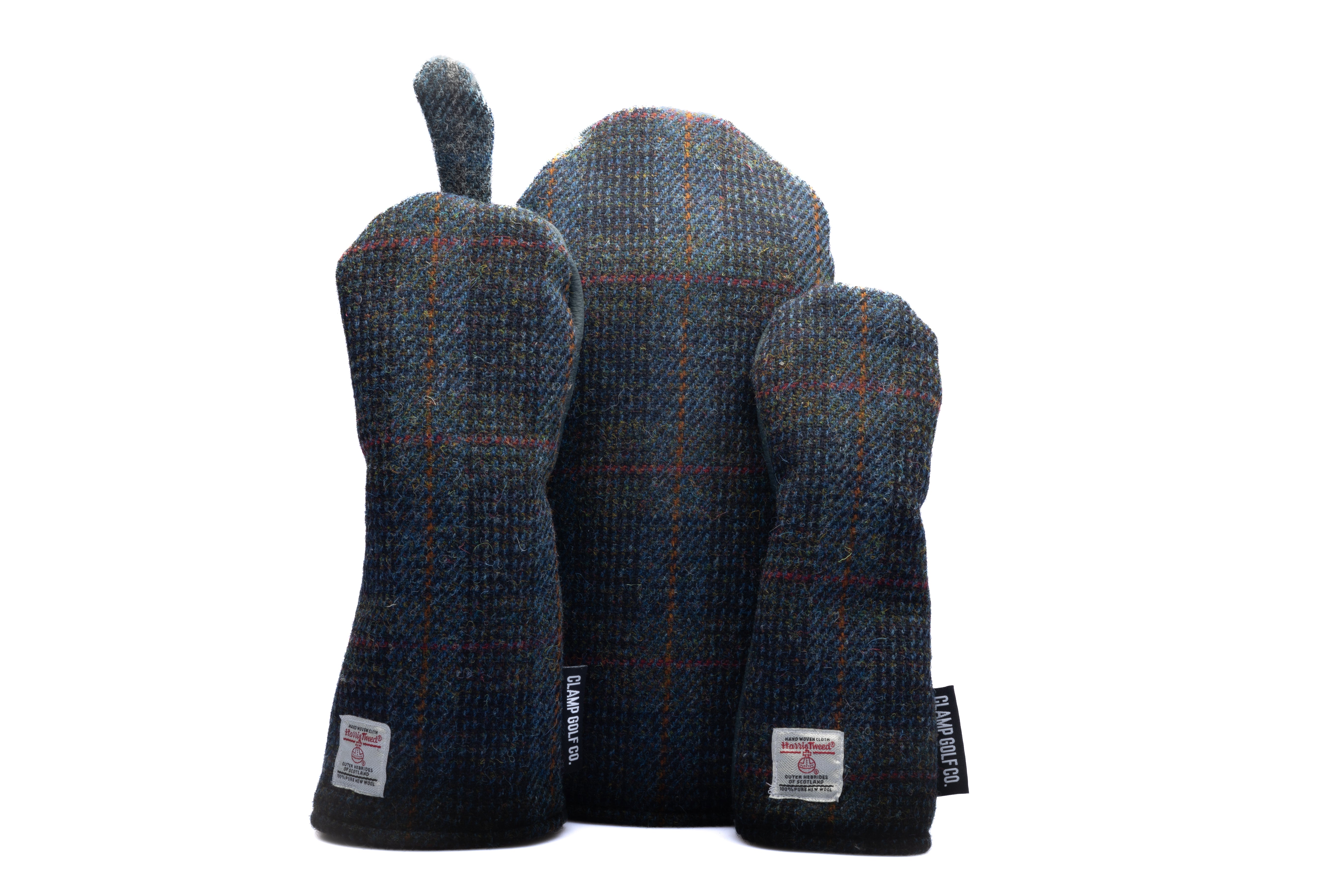 Dark Blue  Houndstooth with Orange and Berry Overcheck Harris Tweed® Headcovers