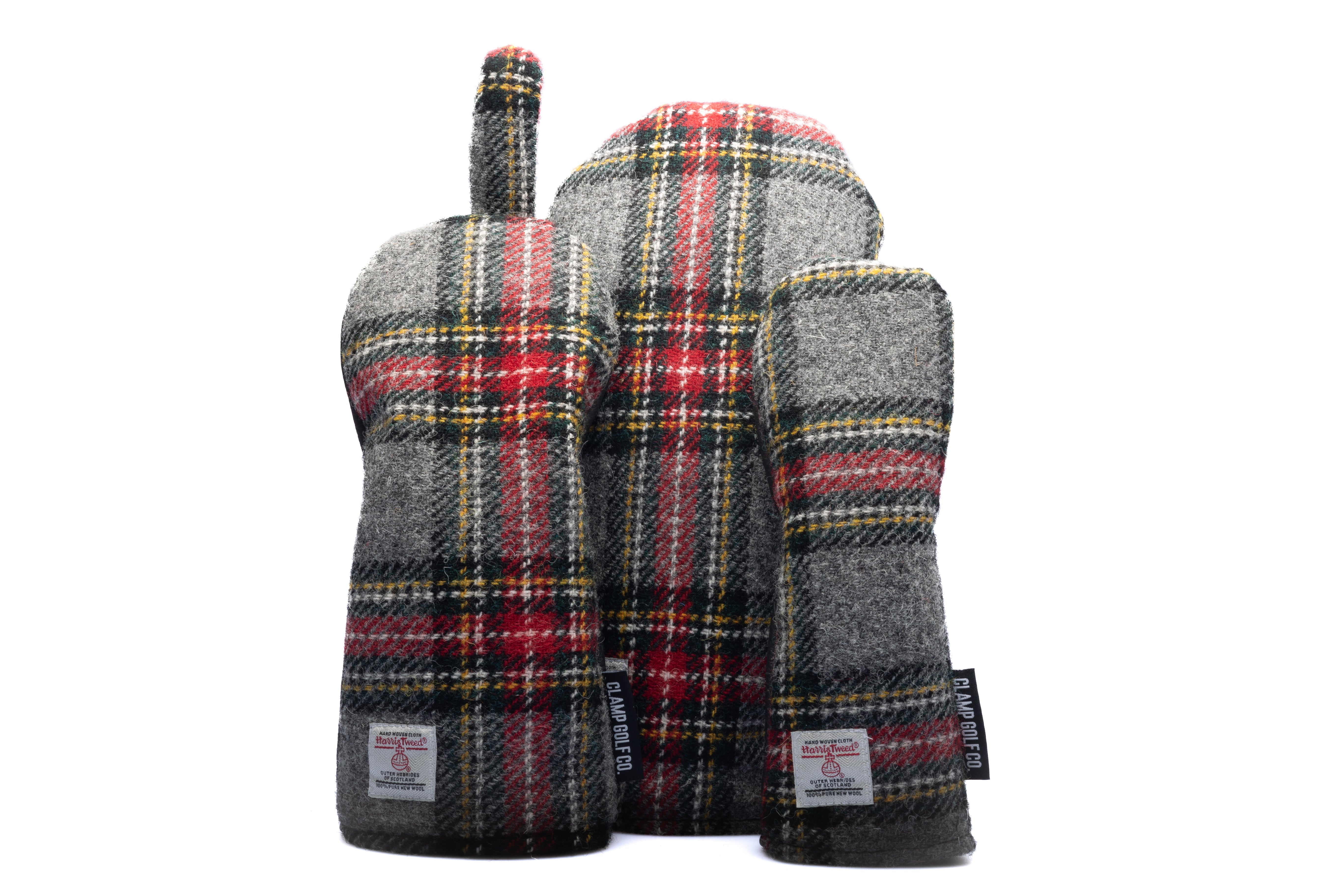 Grey & Red Tartan Check Harris Tweed® Headcovers