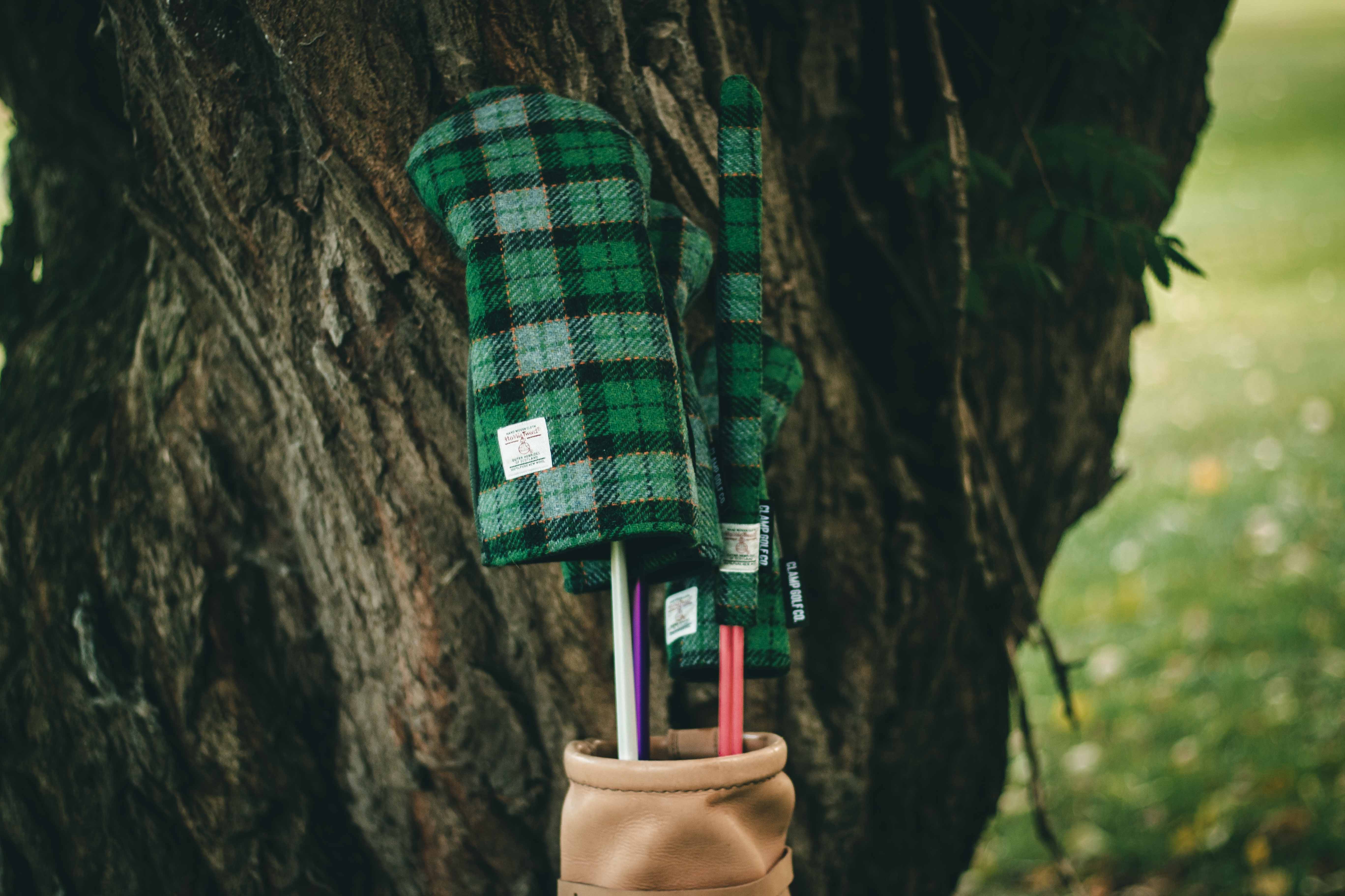 Green & Blue Tartan Check Harris Tweed® Headcovers