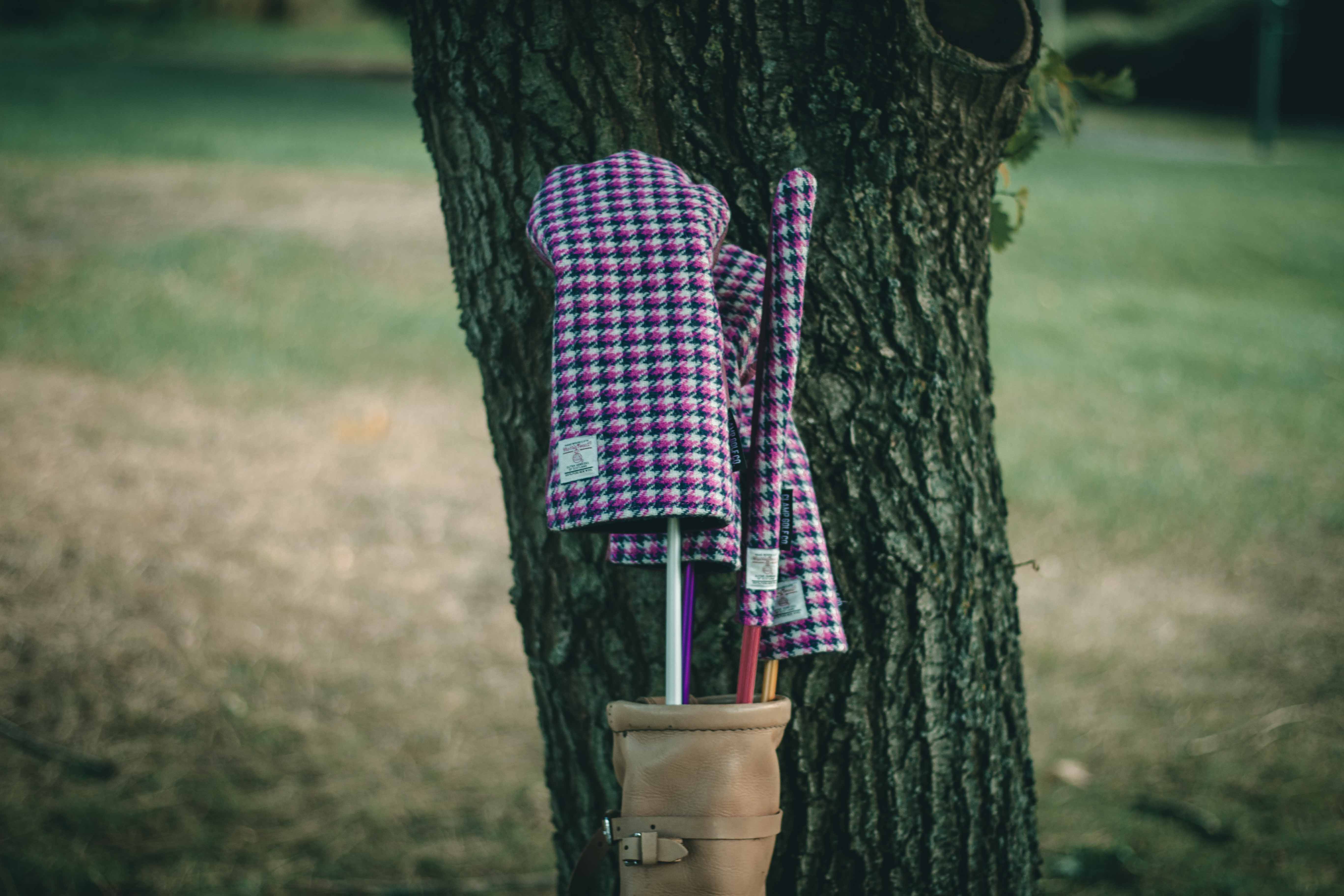 Bright Pink & Navy Blue Houndstooth Harris Tweed® Headcovers