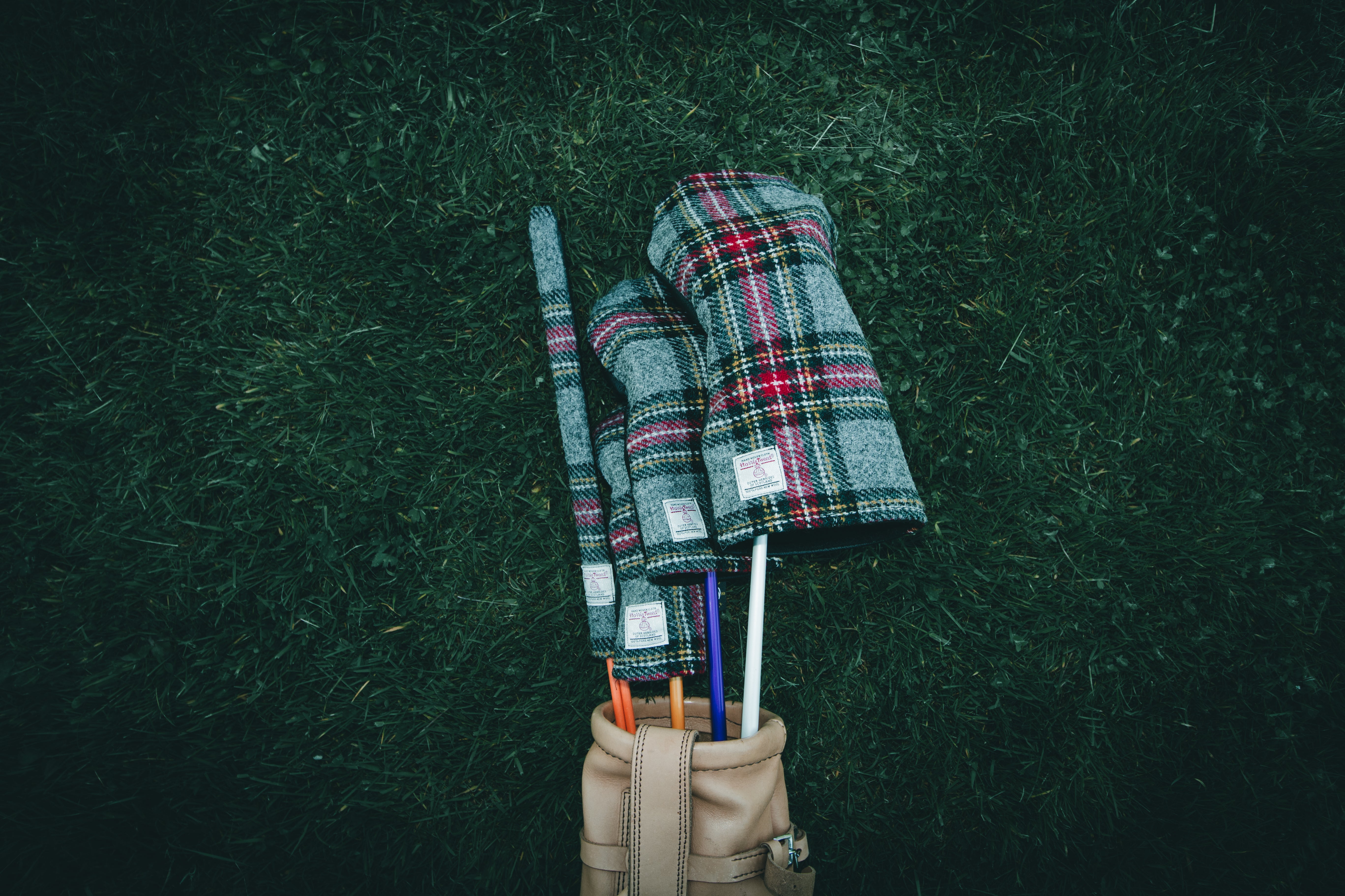 Grey & Red Tartan Check Harris Tweed® Headcovers