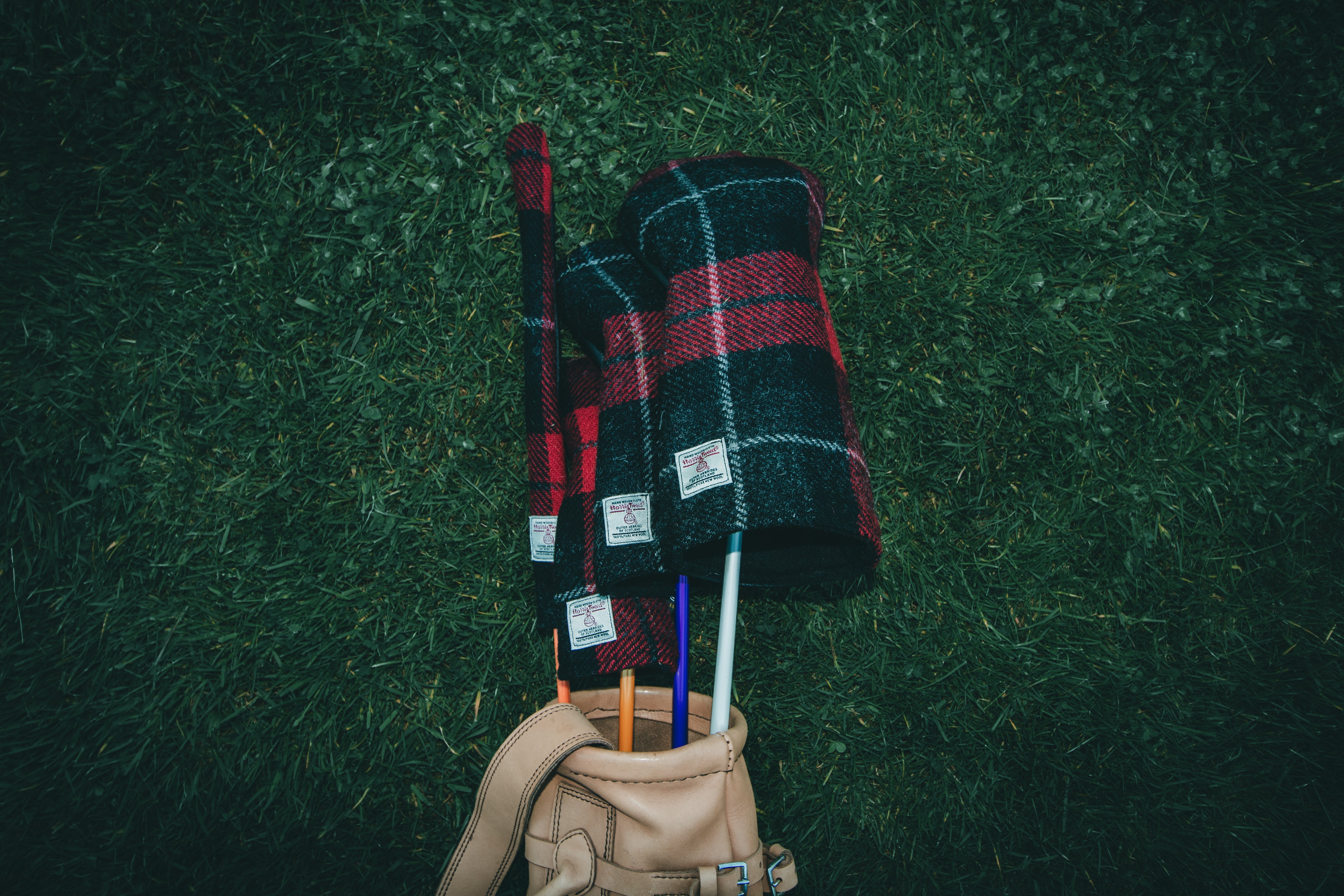 Black & Red Tartan Check Harris Tweed® Headcovers