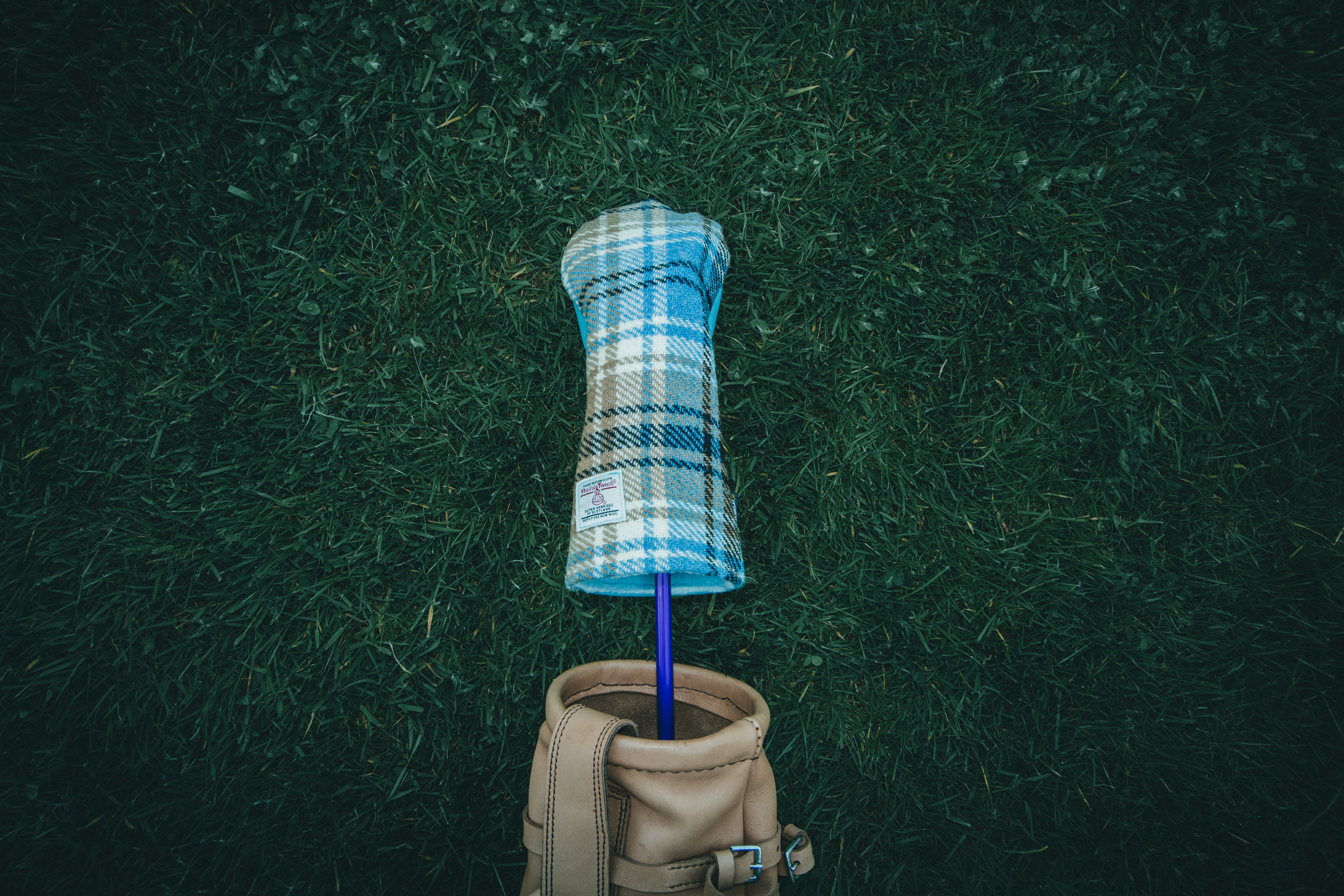 Cornflower Blue & Tan Brown Tartan Check Harris Tweed® Headcovers